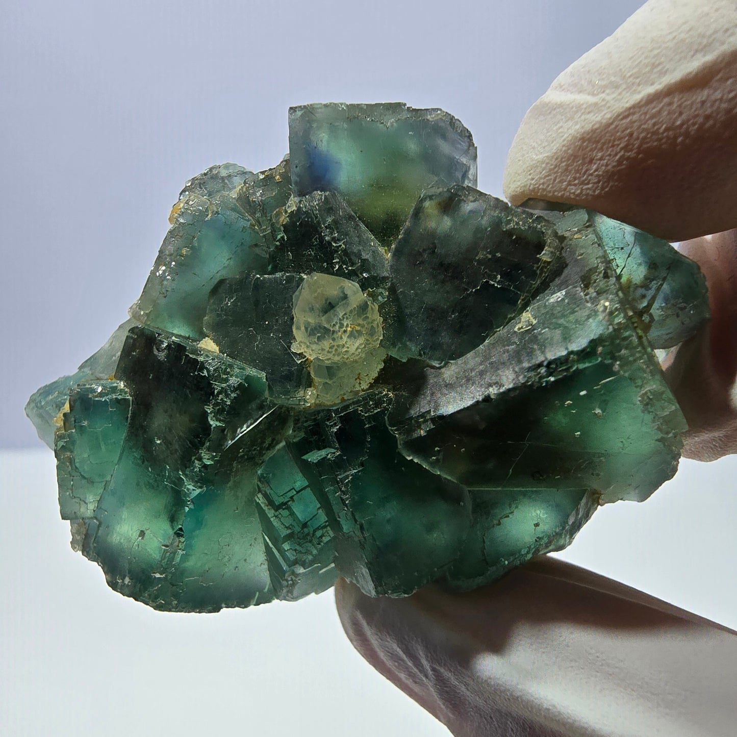 Rare cube de fluorite fantôme, spécimen de quartz vert Okorusu, Namibie, 55 x 36 x 20 mm 