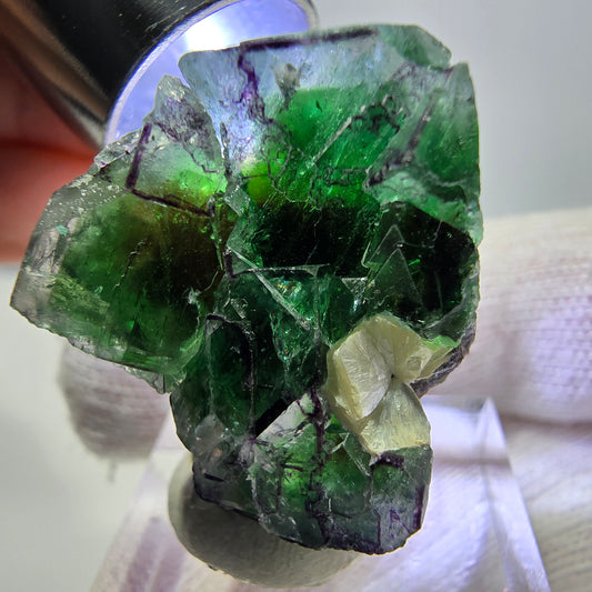 Spécimen de cube de fluorite fantôme zonal, de muscovite et de tourmaline Schorl, Erongo, Namibie, 32 x 26 x 20 mm 