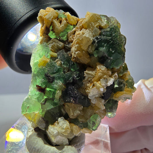 Cube de fluorite fantôme, muscovite et tourmaline Schorl, spécimen d'Erongo, Namibie, 37 x 34 x 18 mm 