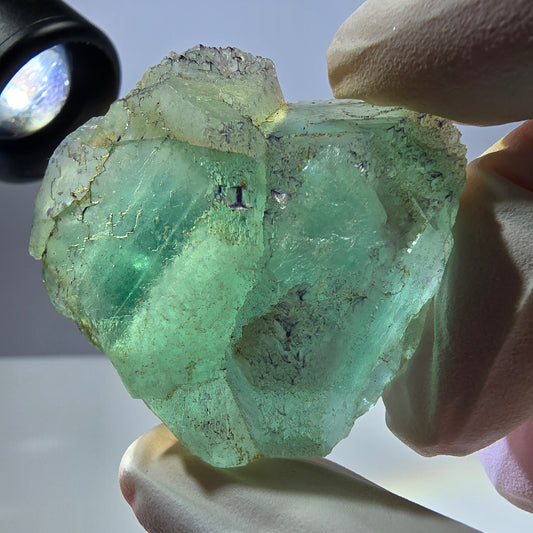 Spécimen de cube de fluorite fantôme transparente, vert parqueté, Okorusu, Namibie, 44 x 43 x 20 mm 