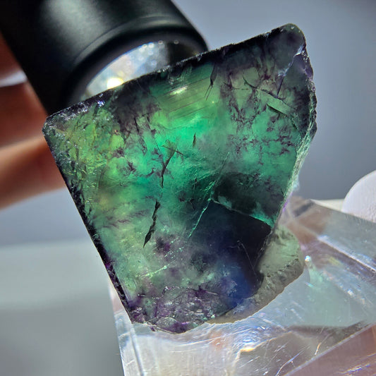 Rare cube de fluorite fantôme parqueté vert violet Okorusu Namibie 23*21*13mm 