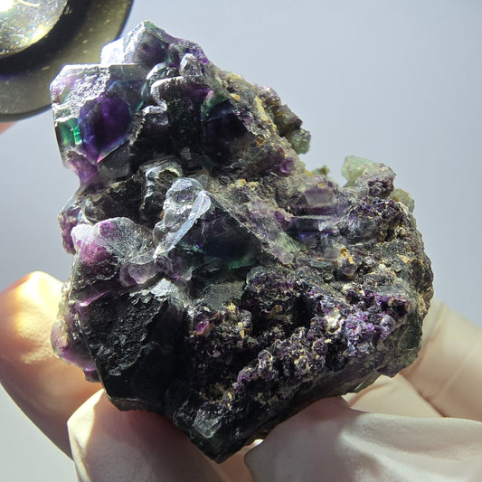 Cube de fluorite fantôme, spécimen de quartz vert violet, Okorusu, Namibie, 53 x 43 x 40 mm 