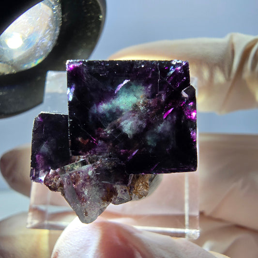 Spécimen de cube de fluorite fantôme, parqueté vert violet Okorusu, Namibie 20 x 20 x 16 mm 