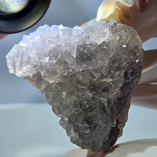 Spécimen de cube de fluorite fantôme creux, étagé, blanc violet Okorusu Namibie 48*43*41mm 