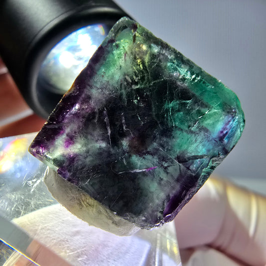 Rare cube de fluorite fantôme parqueté vert violet Okorusu Namibie 18*18*16mm 