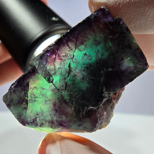 Spécimen de cube de fluorite fantôme parqueté vert violet Okorusu, Namibie 34*26*21mm 