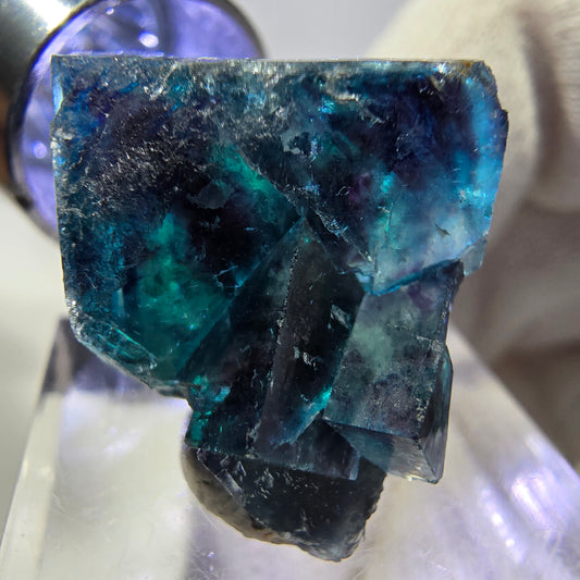 Spécimen de cube de fluorite fantôme, zonal – Nouvelle découverte ! Okorusu, Namibie, 27 x 22 x 15 mm 