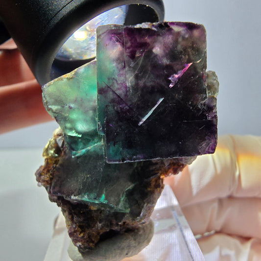 Phantom Fluorit Würfel Stufe, parkettiert grün lila Okorusu, Namibia 43*28*18mm