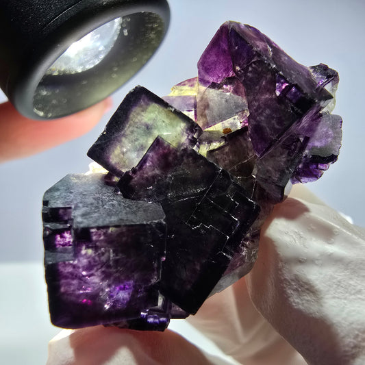 Spécimen de cube de fluorite fantôme parqueté vert violet Okorusu, Namibie 40*26*21mm 