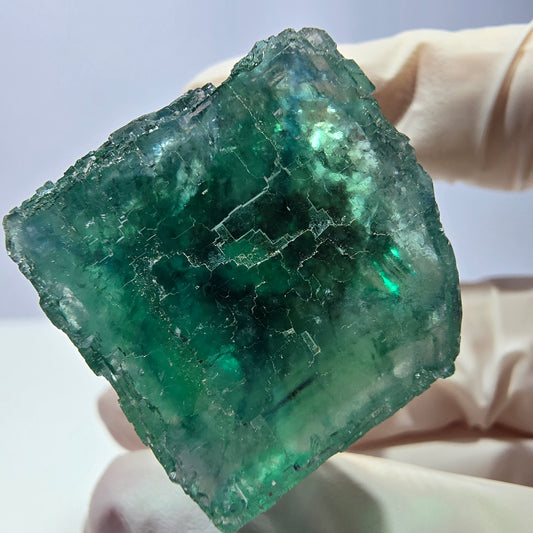 Cube de fluorite fantôme transparente parquetée, vert Okorusu, Namibie 26 x 25 x 25 mm 