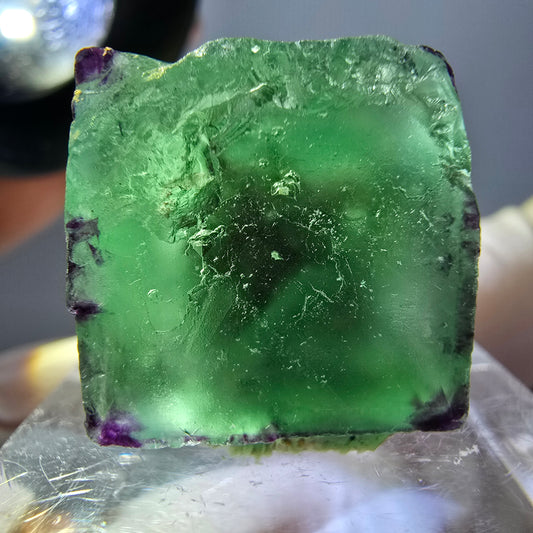 Cube de fluorite fantôme parqueté, zonal, vert violet Okorusu, Namibie 18*17*15mm 