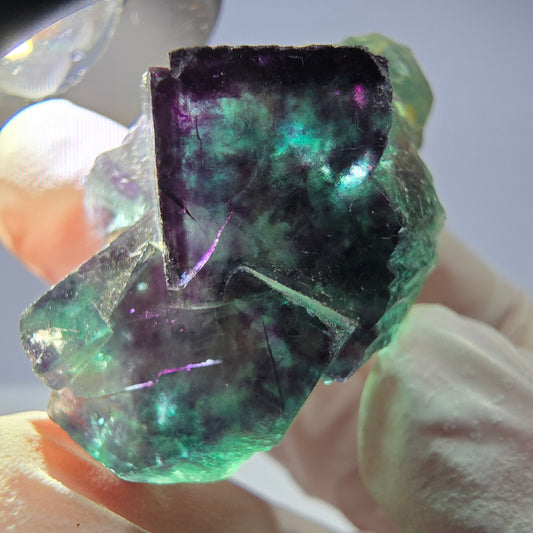 Spécimen de cube de fluorite fantôme parqueté vert violet Okorusu, Namibie 42*24*23mm 