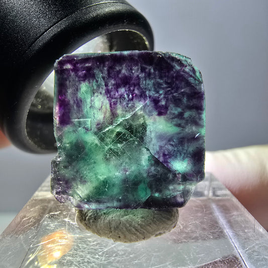 Phantom Fluorite cube parquetted, green purple Okorusu, Namibia 17*17*16mm 