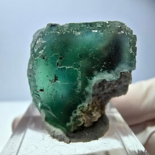 Cube de fluorite fantôme transparente parquetée, vert Okorusu, Namibie 26 x 25 x 22 mm 