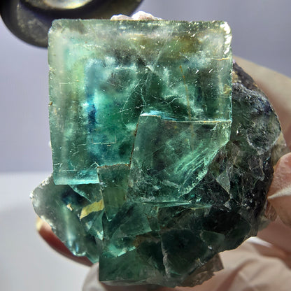 Rare cube de fluorite fantôme, spécimen de quartz vert Okorusu, Namibie 44 x 41 x 39 mm 