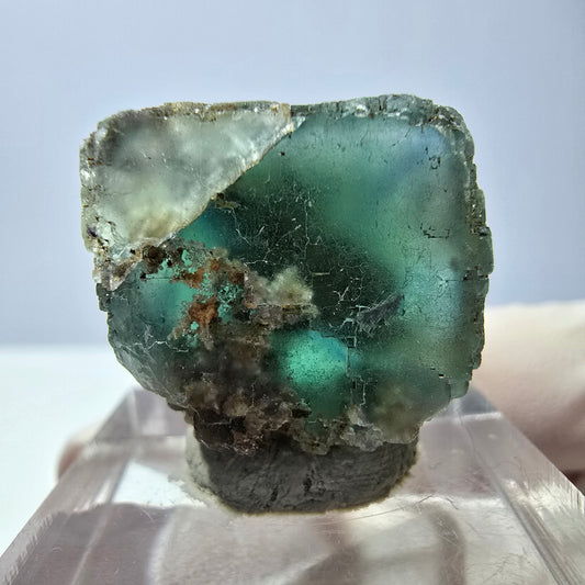 Cube de fluorite fantôme transparente parquetée, vert Okorusu, Namibie 21 x 19 x 19 mm 
