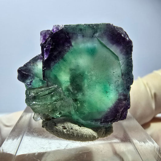 Cube de fluorite fantôme parqueté, zonal, vert violet Okorusu, Namibie 23*22*16mm 