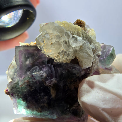 Rare cube de fluorite fantôme, spécimen de quartz vert violet Okorusu Namibie 42*41*24mm 
