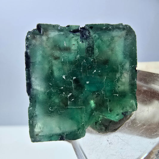 Cube de fluorite fantôme transparente parquetée, vert Okorusu, Namibie 24 x 23 x 21 mm 