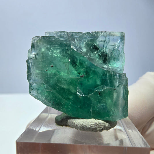 Cube de fluorite fantôme transparente parquetée, vert Okorusu, Namibie 28 x 24 x 20 mm 