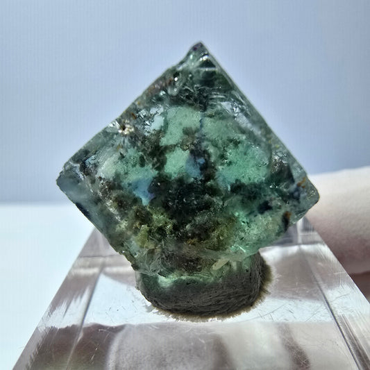 Cube de fluorite fantôme transparente parquetée, vert Okorusu, Namibie 16 x 15 x 13 mm 
