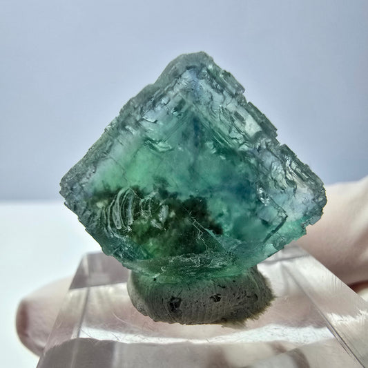 Cube de fluorite fantôme transparente parquetée, vert Okorusu, Namibie 18 x 18 x 14 mm 