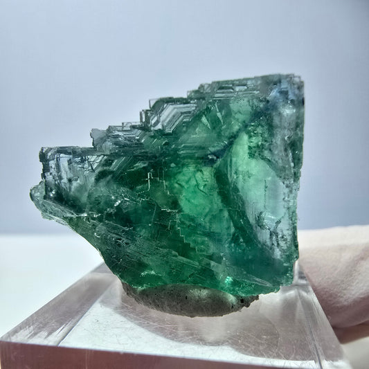 Cube de fluorite fantôme transparente parquetée, vert Okorusu, Namibie 28 x 24 x 22 mm 