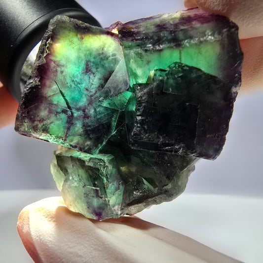 Spécimen de cube de fluorite fantôme parqueté vert violet Okorusu, Namibie 44*35*21mm 