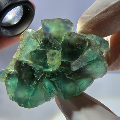 Rare cube de fluorite fantôme, spécimen de quartz vert Okorusu, Namibie, 55 x 36 x 20 mm 