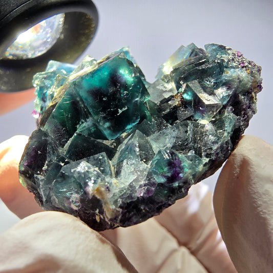 Rare spécimen de cube de fluorite fantôme, vert-violet, Okorusu, Namibie, 45 x 33 x 21 mm 