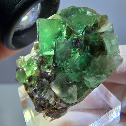 Spécimen de cube de fluorite fantôme, vert violet, Okorusu, Namibie, 34 x 28 x 13 mm 