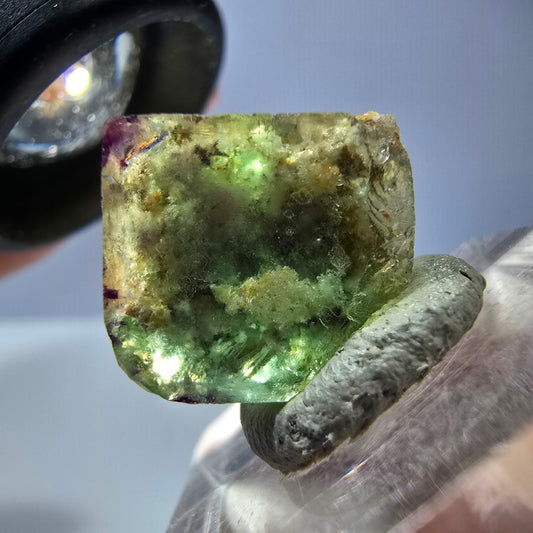 Cube de fluorite fantôme transparente parquetée, vert Okorusu, Namibie 15 x 14 x 12 mm 