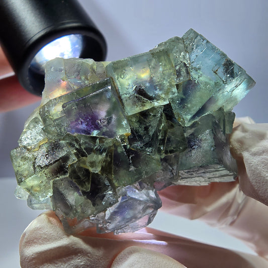 Spécimen de cube de fluorite fantôme, parqueté vert violet Okorusu, Namibie 49*34*13 mm 