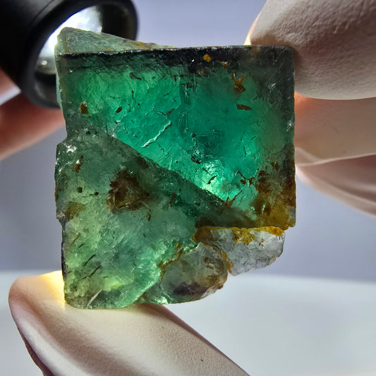 Spécimen de cube de fluorite fantôme parqueté vert violet Okorusu, Namibie 33*28*26mm 