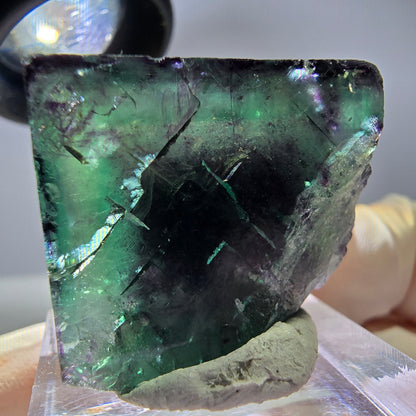 Rare cube de fluorite fantôme parqueté vert violet Okorusu Namibie 27*24*20mm 