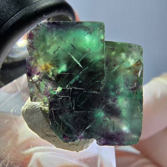 Phantom Fluorite cube parquetted, green purple Okorusu, Namibia 19*19*16mm 