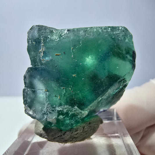 Cube de fluorite fantôme transparente parquetée, vert Okorusu, Namibie 27 x 24 x 23 mm 