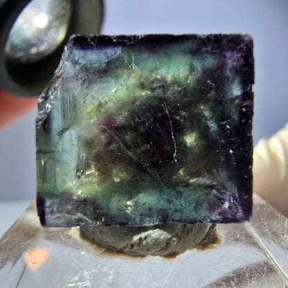 Cube de fluorite fantôme transparente, vert violet, Okorusu, Namibie, 18 x 16 x 15 mm 