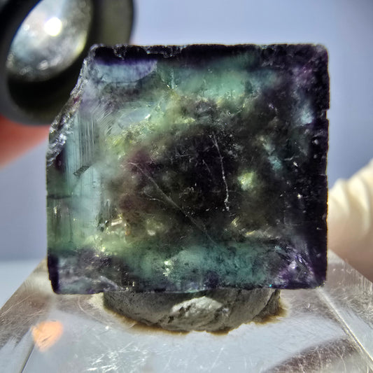 Cube de fluorite fantôme transparente, vert violet, Okorusu, Namibie, 18 x 16 x 15 mm 