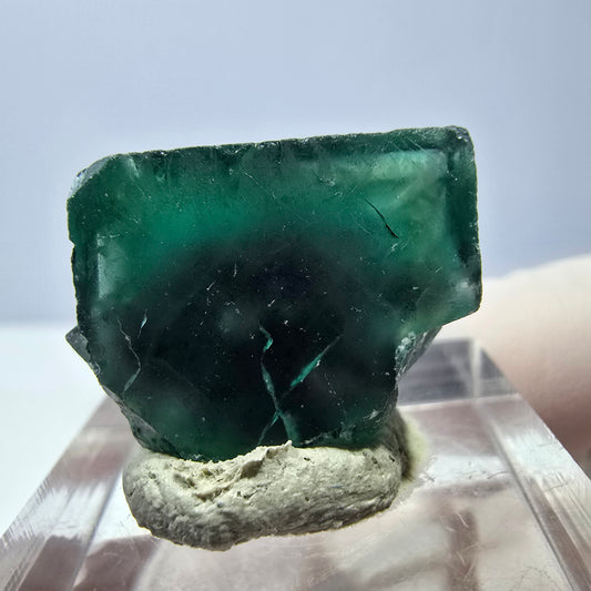 Cube de fluorite fantôme transparente parquetée, vert Okorusu, Namibie 21 x 17 x 16 mm 