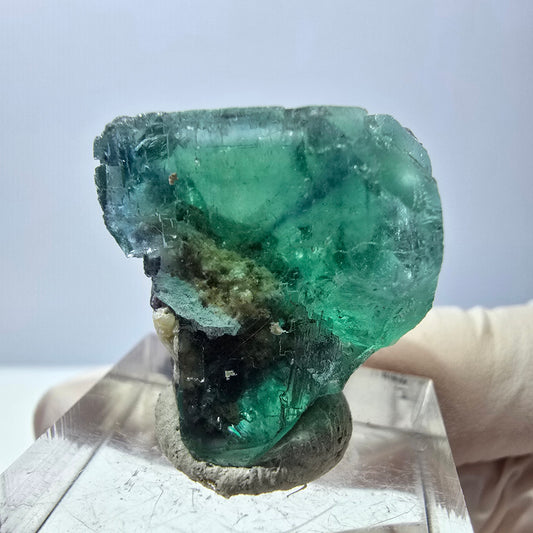 Cube de fluorite fantôme transparente parquetée, vert Okorusu, Namibie 23 x 21 x 19 mm 