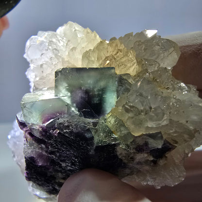 Rare cube de fluorite fantôme, spécimen de quartz vert violet Okorusu Namibie 53*49*38mm 