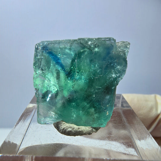 Cube de fluorite fantôme transparente parquetée, vert Okorusu, Namibie 20 x 18 x 15 mm 