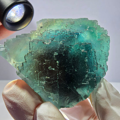 Spécimen de cube de fluorite fantôme transparente, vert parqueté, Okorusu, Namibie, 65 x 46 x 28 mm 