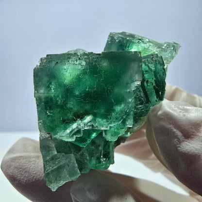 Spécimen de cube de fluorite fantôme transparente, vert parqueté, Okorusu, Namibie, 54 x 33 x 29 mm 