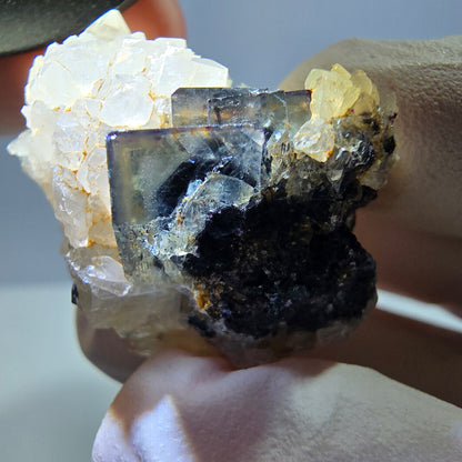 Rare cube de fluorite fantôme, spécimen de quartz vert violet Okorusu Namibie 34*28*25mm 