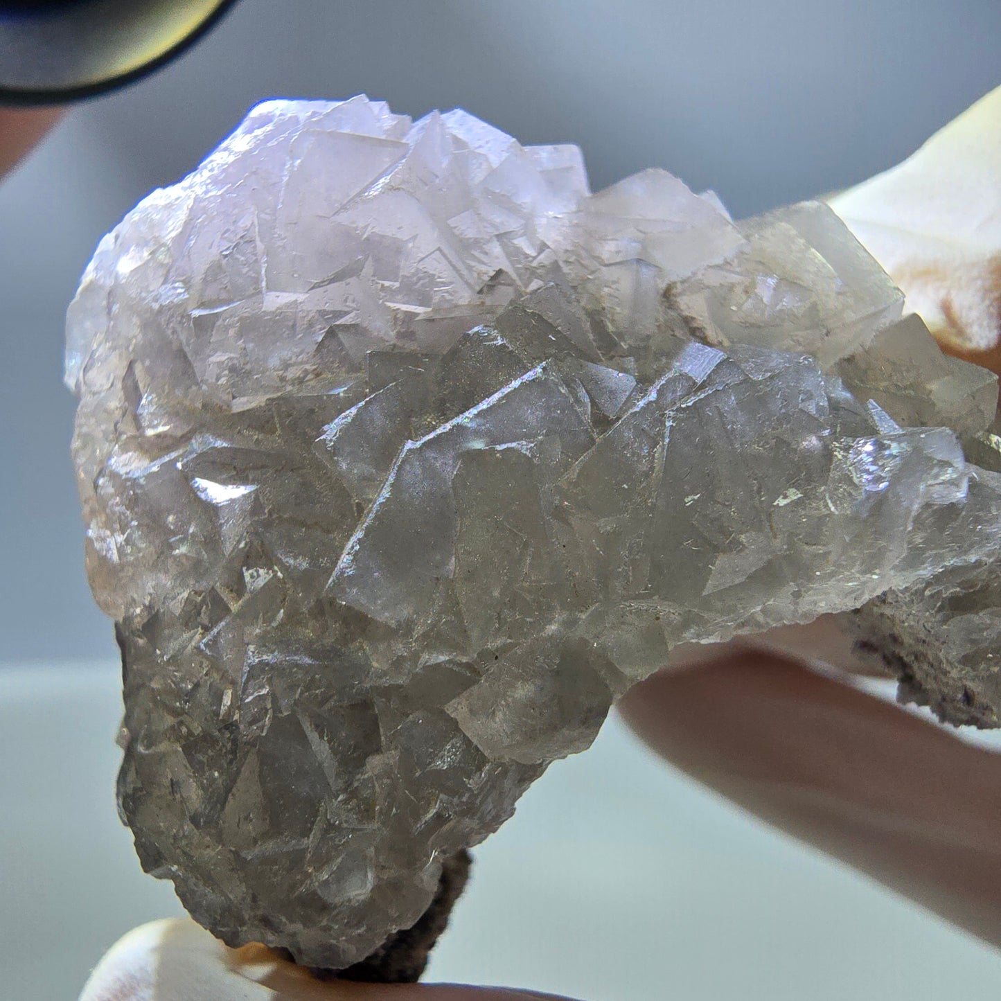 Spécimen de cube de fluorite fantôme creux, étagé, blanc violet Okorusu Namibie 48*43*41mm 