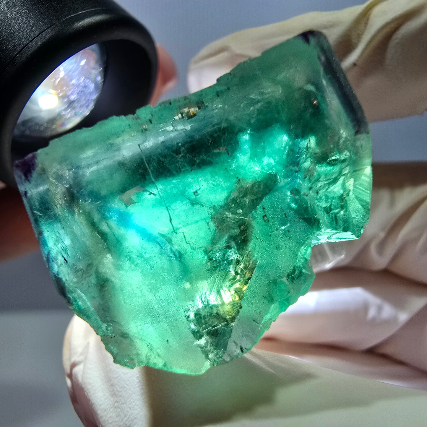 Cube de fluorite fantôme parqueté, zonal, vert violet Okorusu, Namibie 27*27*20mm 