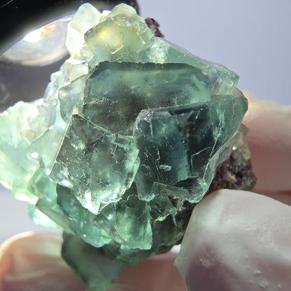 Spécimen de cube de fluorite fantôme transparente, vert parqueté, Okorusu, Namibie, 47 x 32 x 22 mm 