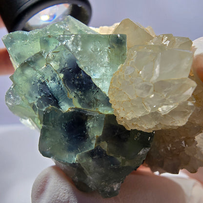 Rare cube de fluorite fantôme, spécimen de quartz vert violet Okorusu Namibie 53*35*38mm 